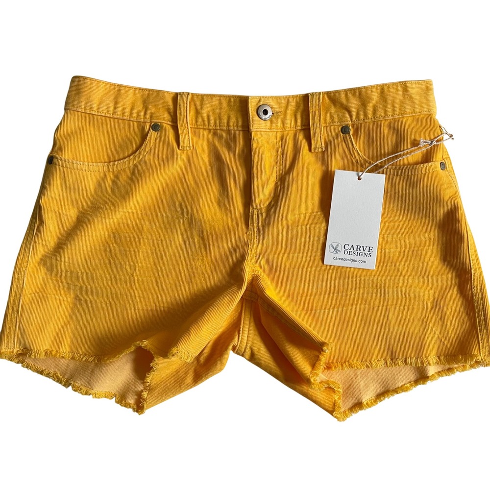 Carve Designs Oahu Short Women 4 Papaya Yellow Corduroy Raw Hem Organic Beach
